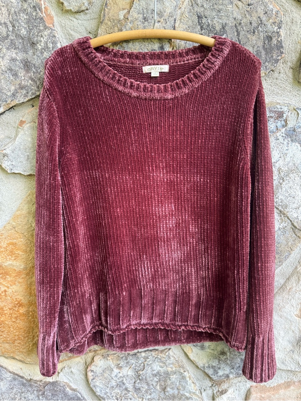 Orvis Deep Burgandy Chenille Velvet Crewneck Sweater Small Gorpcore Cozy